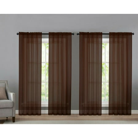Kate Aurora Solid Chocolate Rod Pocket Sheer Curtains, 52 x 84 in (4 Panels)