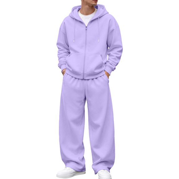 DORKASM Men's Full Zip Hooded Sweatshirt and Casual Athletic Jogger Tracksuit Set Purple XL