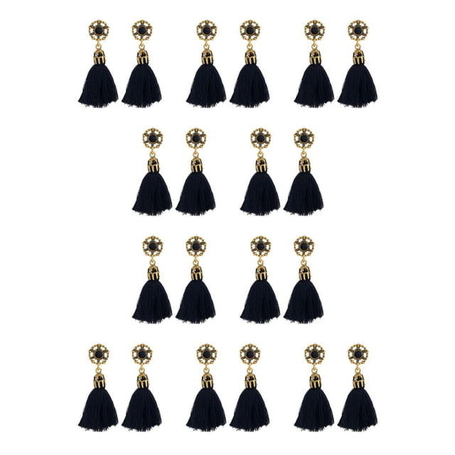 Pendiente de borla larga Qarigey Retro Barroco Palacio Oreja Anillo Vintage Chic Negro 10piezas