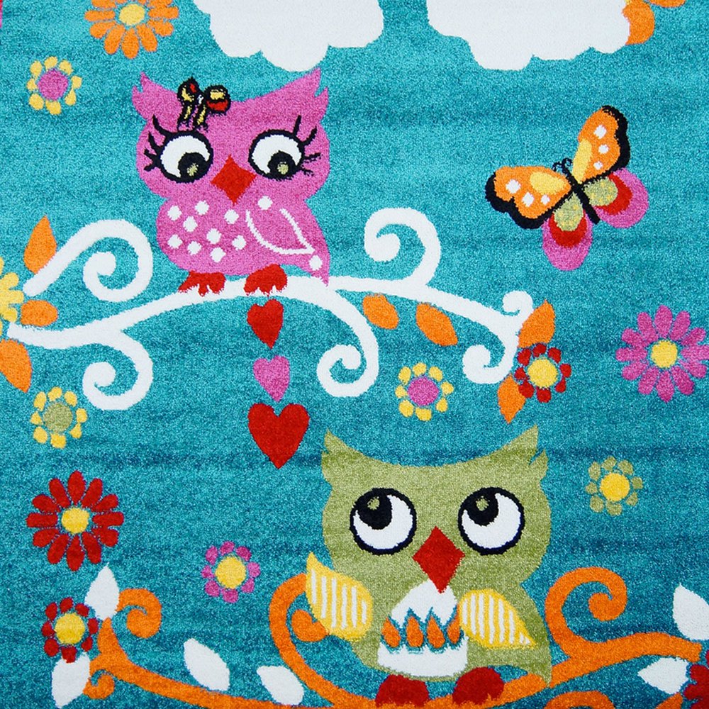 Ladole Rugs Adorable Cute Durable Soft Modern Moda Collection Kids Area Rug Carpet with Owl Blue