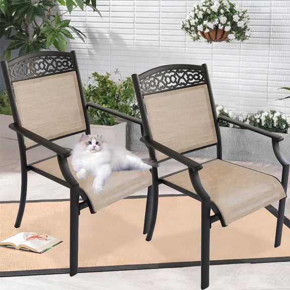 HISUKOY Aluminum Outdoor Bistro Chairs - Set of 2, Brown