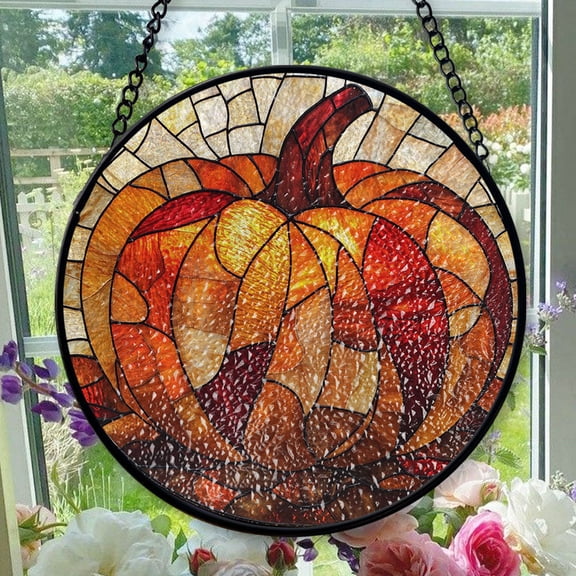 Hanging Stained Glass for Windows Pumpkin - Stained Glass for Windows Pumpkin, Festival Gift Ornament, Year-Round Decorative Piece, Home Wall & Window Art