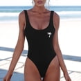 thumbnail image 4 of Womens Letter Print One Piece Swimsuit - Scoop Back High Cut Sleeveless Backless Bathing Suit for Ladies, 4 of 5