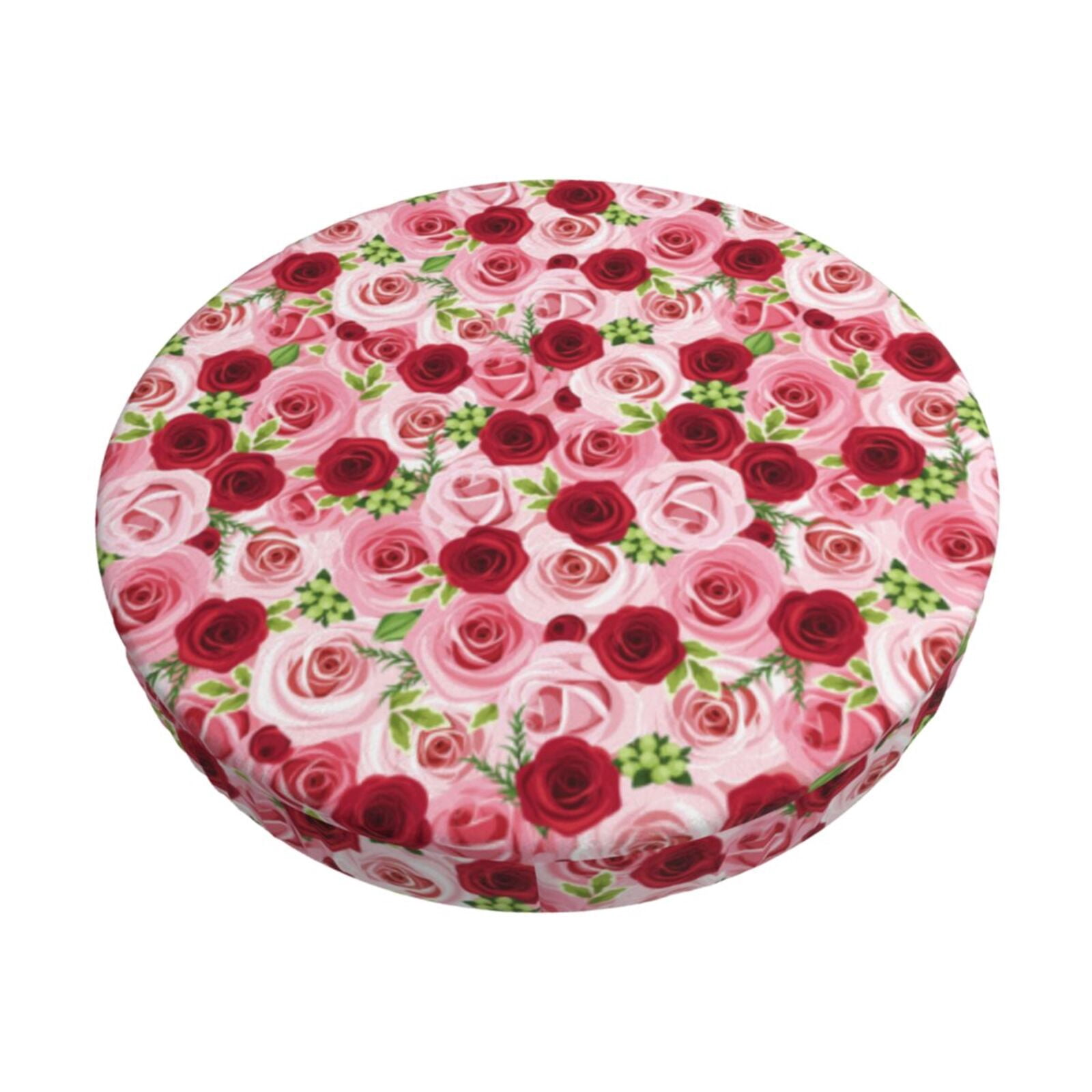 Easygdp Rose Flowers Print Easy To Install Bar Stool Covers&Stool Covers Round&Elastic Stool Cover, Barstool Covers,Washable&Bottom With Elastic Edge-12 inch