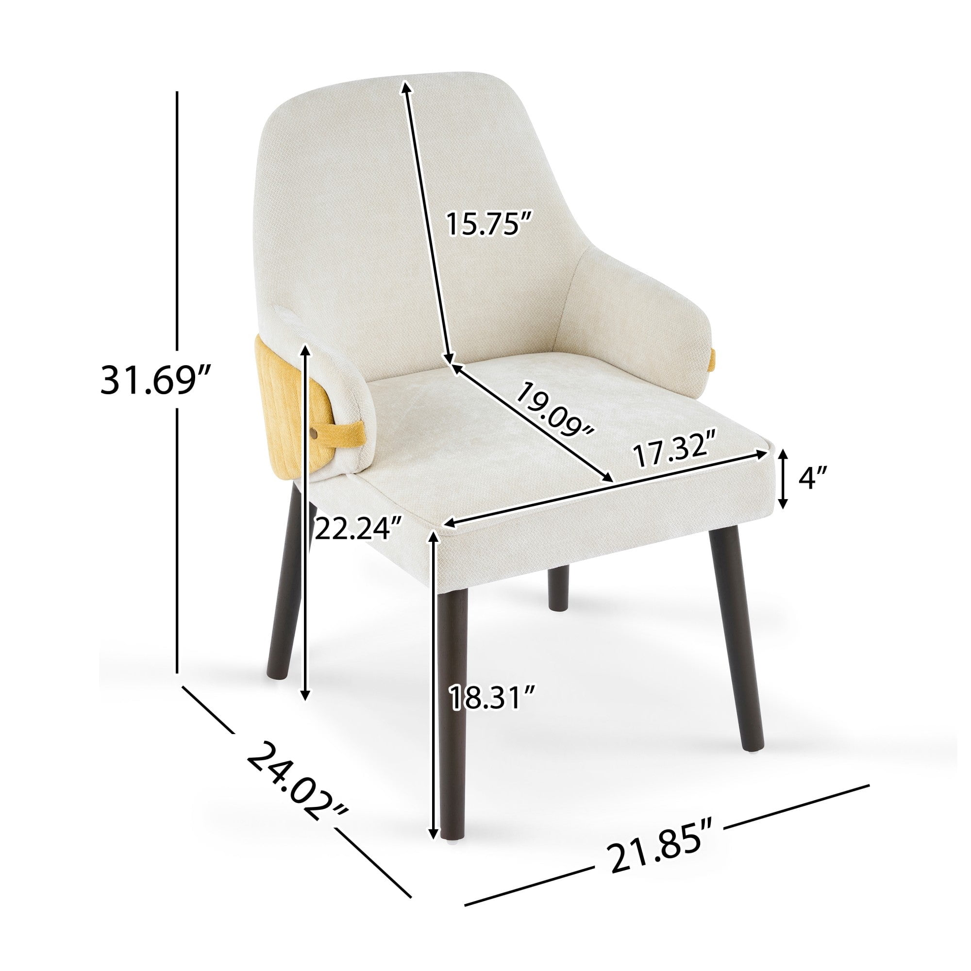 Sailvan Dining Chair Set of 2,Two-Tone Fabric Armchair with Sturdy Wood Frame,Modern Accent Chairs for Dining Room,300lbs Beige&Yellow