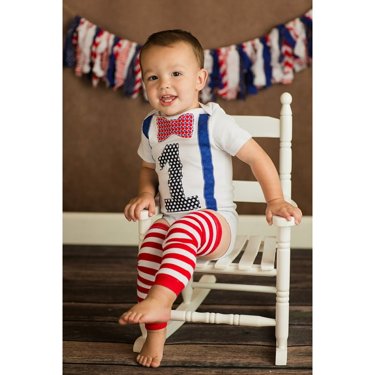 Baby Boy First Birthday Outfit 1st Onesie Bow Tie Suspenders Leg Warmers One Set 6 12 months