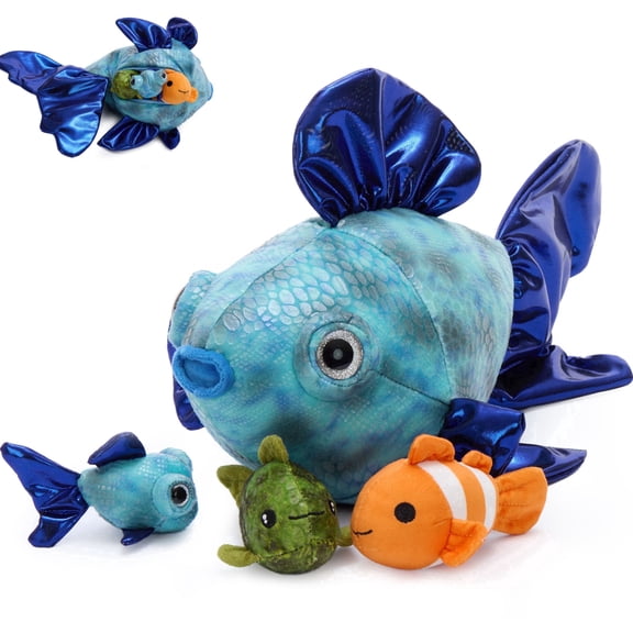 Muiteiur 4Pcs Realistic Fish Stuffed Animal 14.2" Plush Fish Toy With 3 Babies Inside