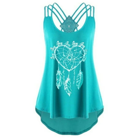 

Women s Print High Low Camisole Tops Double Spaghetti Strap Tunic Tops Summer Crew Neck Workout Sleeveless Tank Shirts Cami