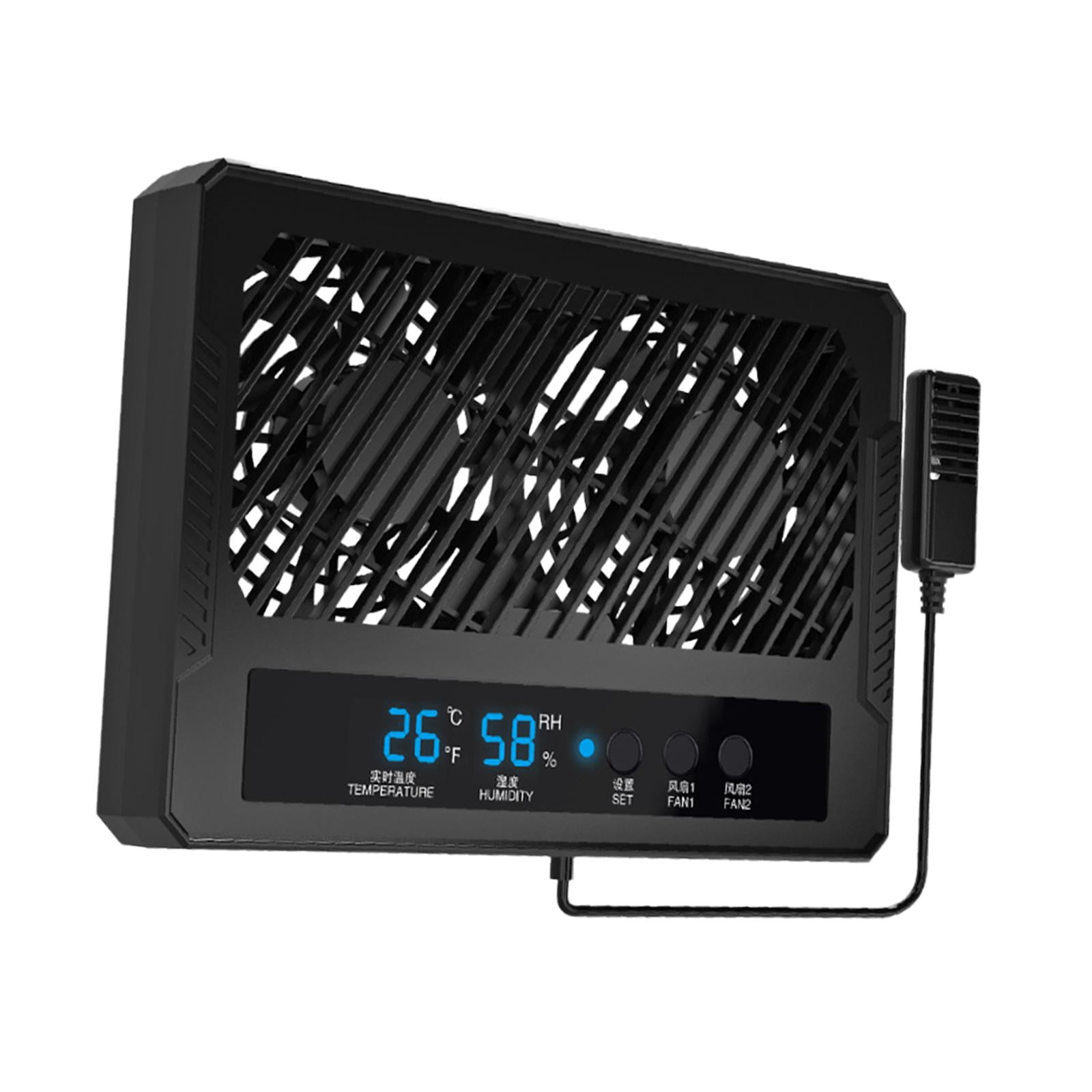 Reptile Tank Thermometer Hygrometer Digital Ventilation Fan Plastic Housing for Pet Habitat Breeding Box Applications