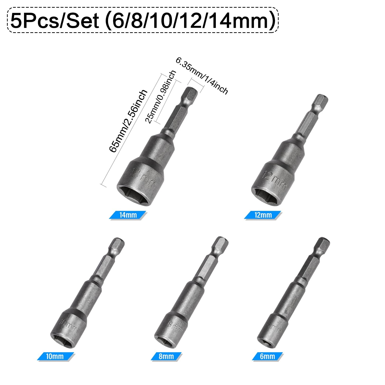 STONEGO 5/6/8/9/14Pcs Hex Magnetic Socket Sleeve Set - Nut Driver Drill Bit Adapter for Quick and Secure Fastening, Ideal for Automotive, Home Repair, and DIY Projects