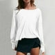 thumbnail image 4 of Camiseta deportiva holgada de manga larga para mujer - Cuello redondo sin espalda, poliéster, top corto informal para gimnasio y yoga, 4 of 7