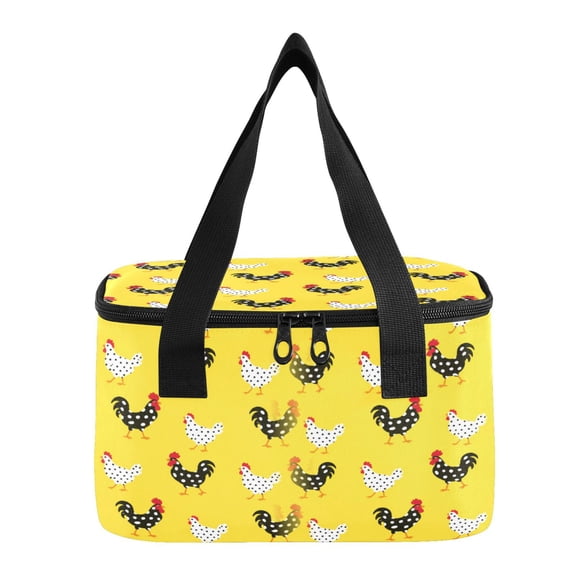 6L Insulated Lunch Bag Square Handheld Cooler Tote Polka Dot Chicken Yellow Pattern Reusable Thermal Bag with Polyester & Aluminum Lining for Work Picnic Travel