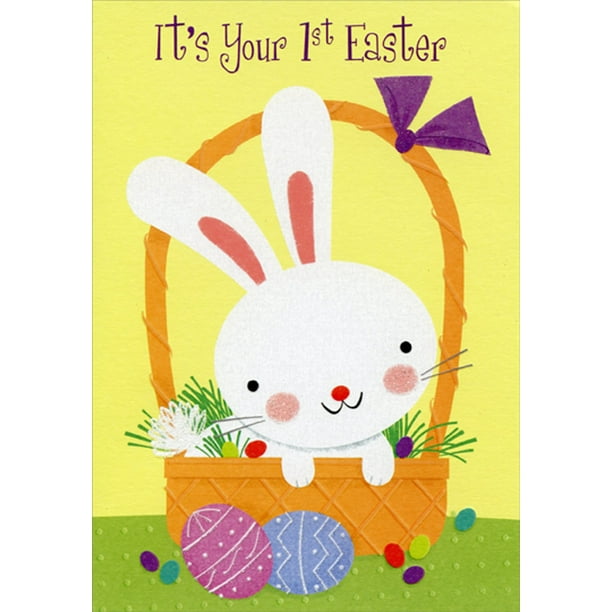 Designer Greetings First / 1st Easter Cute Baby Bunny in Basket Easter
