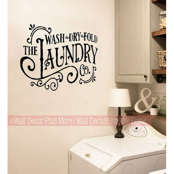 Laundry Quote Decals for Wall, Rustic Laundry Room Co Wash Dry Fold - Die-Cut Vinyl Wall Art - Quotes Wall Decor for Laundry Room 36x20- Inch Black