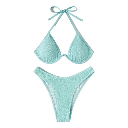 Womens Underwire Halter Bra & High Cut Bottom 2 Piece Bikini Set  Bathing Suits Swimsuits For Women