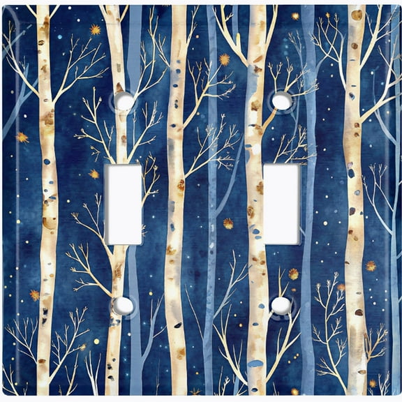 Metal Light Switch Wall Plate Outlet Cover (Printed Image of Birch Forest - Double Toggle)