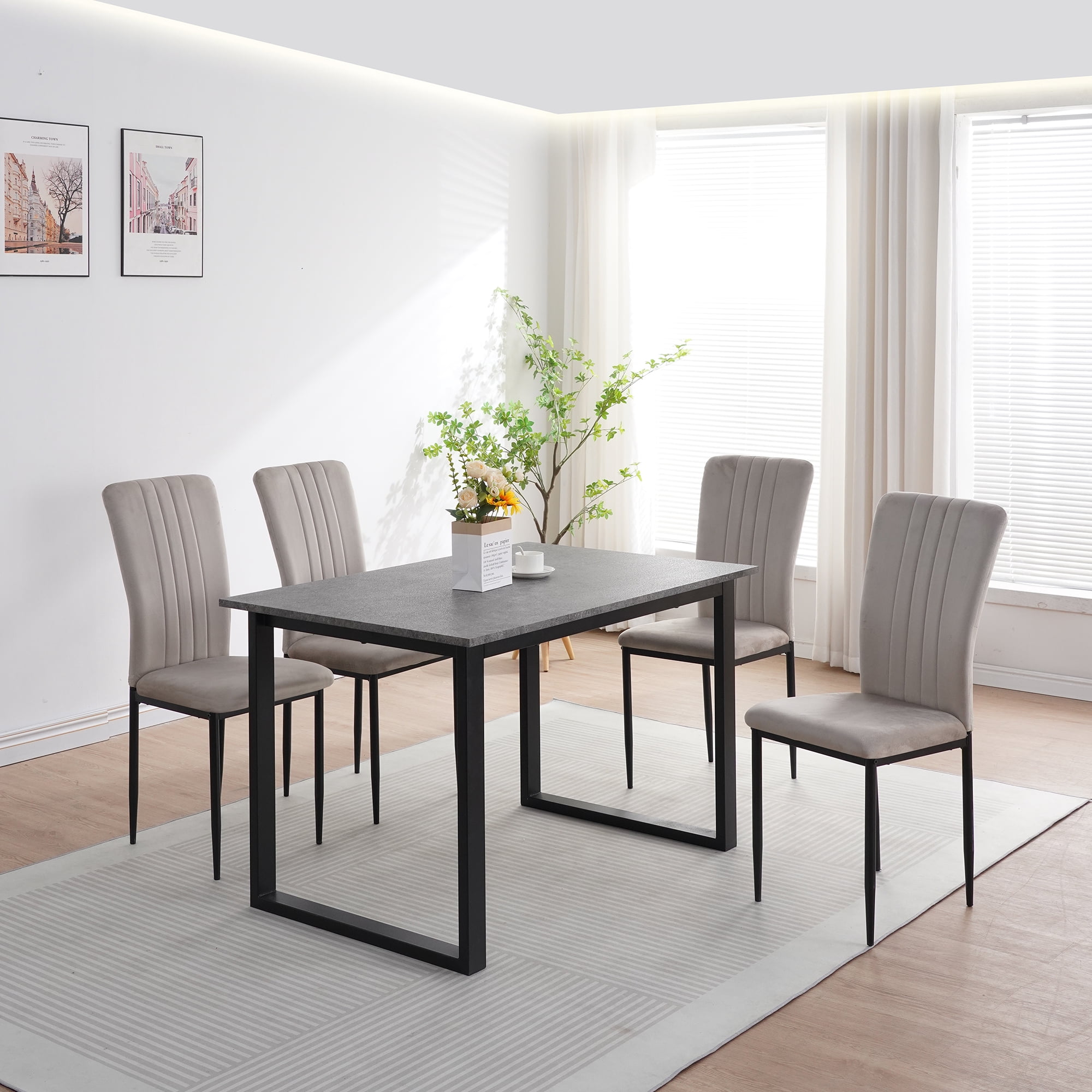 Set of 4 Dining Chairs, Kitchen Chairs, Velvet Chairs; Modern Upholstered Dining Room Chairs with Metal Legs and Adjustable Feet, Gray