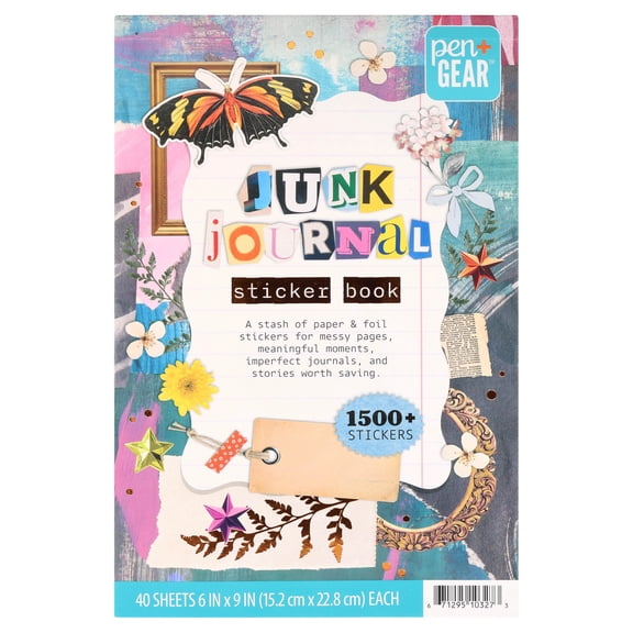 Pen+Gear Junk Journal Sticker Book, 1500+ Stickers, 40 Sheets, 6” x 9”