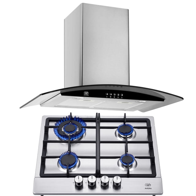 Combo Parrilla de Gas Avera 4 Quemadores y Campana de Pared AI4CEV60C
