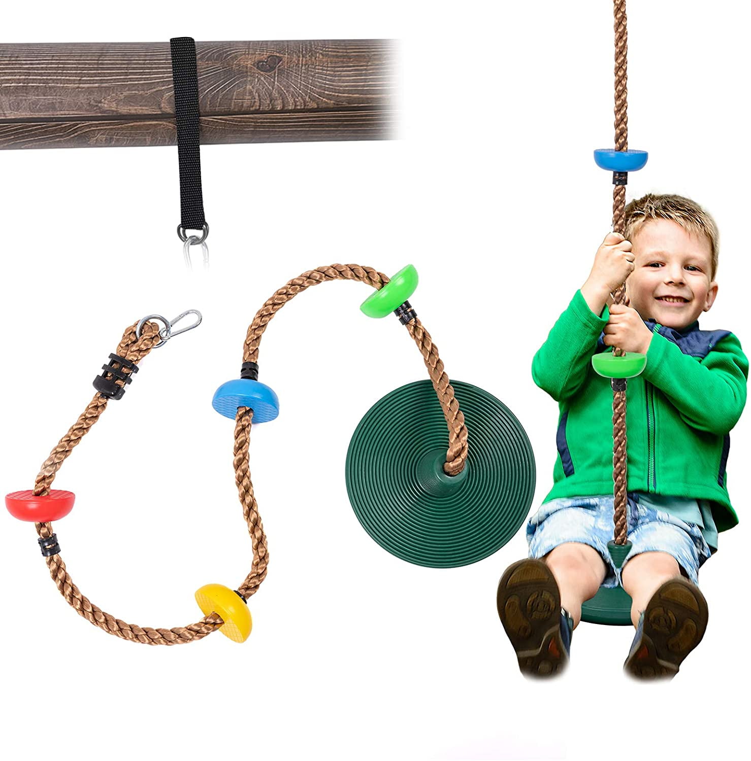 QWZNDZGR 6.5 ft Kids Climbing Rope Tree Swing Seat Set with Platforms