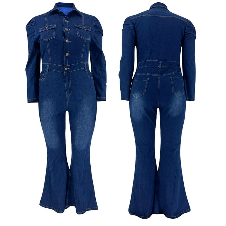 SELONE Dressy Jumpsuits for Women Plus Size Casual Flared Denim Jean Pants  Ladies Travel Comfortable 2023 Vacation Flowy Rompers Cute Rompers for