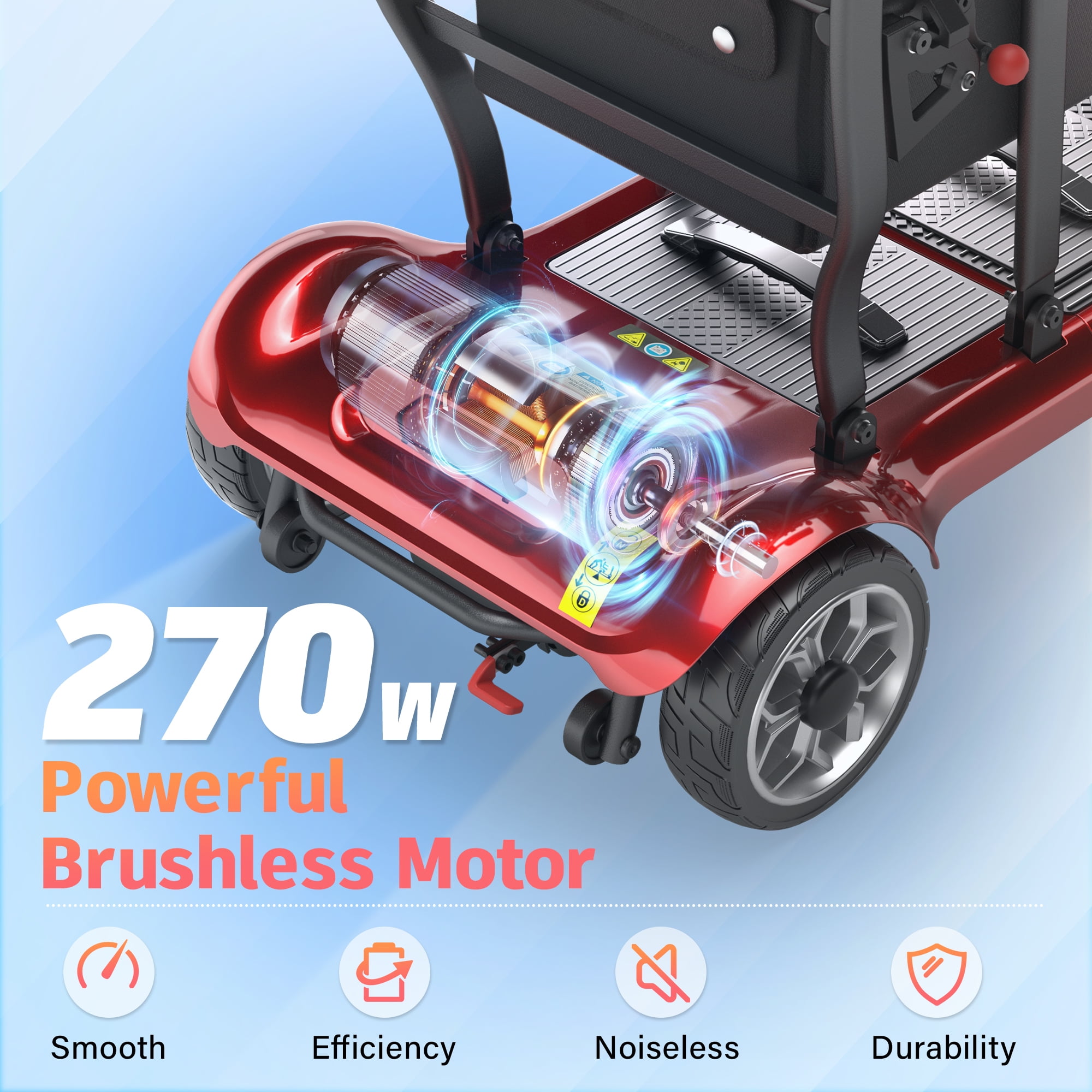 EAGLOG Light Weight 4 Wheels Mobility Scooter for Seniors, Electric Folding Wheelchair Device for Travel, 12.4 Miles Range, Red