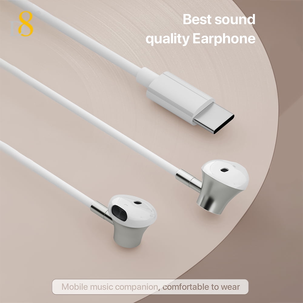 D8 iPhone15 USB Type C Headphones in Ear Earphones Earbuds with Mic and Volume Control ,Compatible for iPhone16/16Pro/16Pro Max/Samsung Galaxy S23 S22 S21 Ultra S20 FE Note 20 10 A53, Google Pixel 7