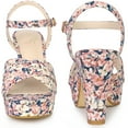 thumbnail image 2 of DARING DIVA Women's Floral Print Platform Block Heels SandalsPink 6, 2 of 6