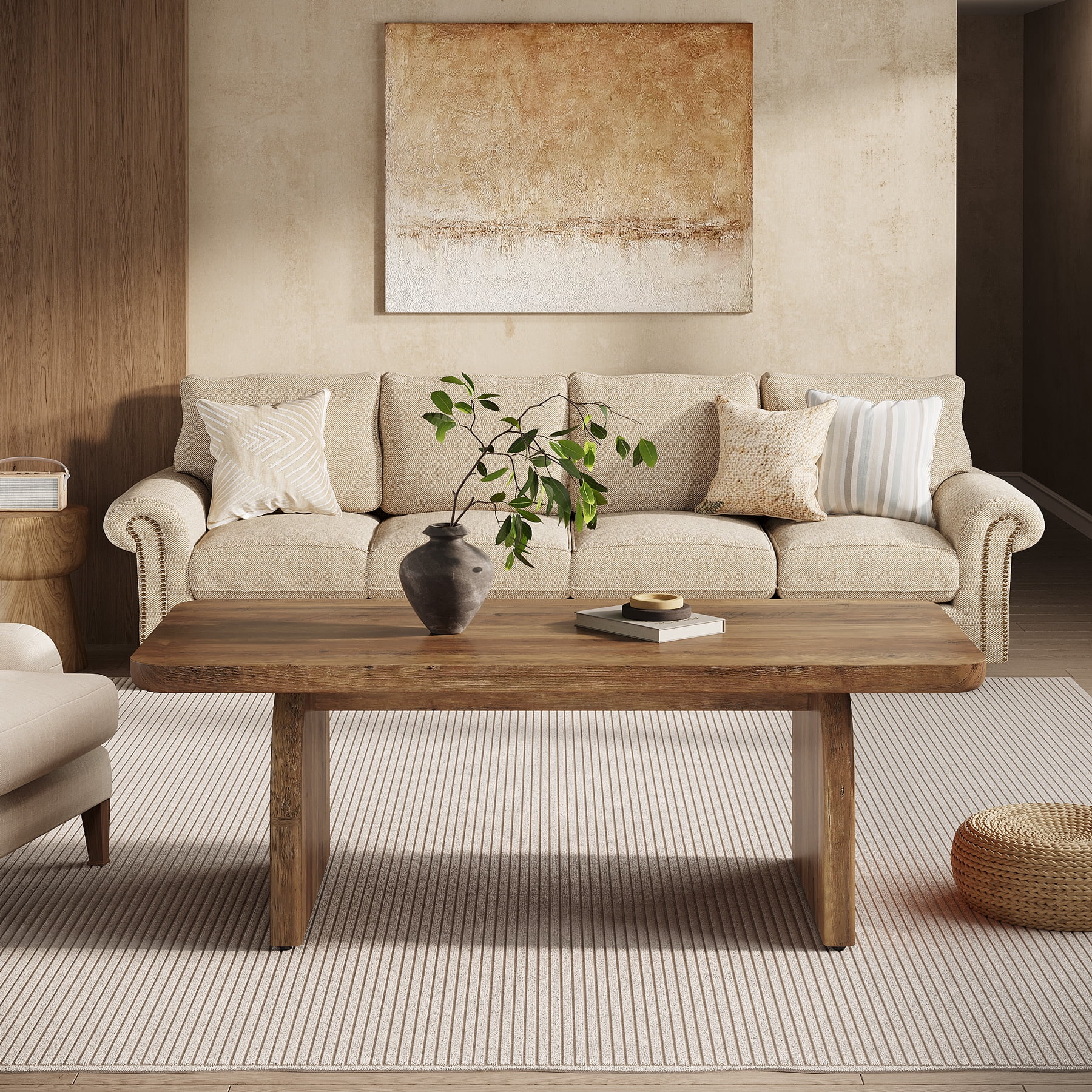 Finmind Rectangle Coffee Table, 47-Inch Wood Living Room Table, Easy Assembly
