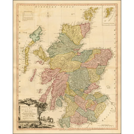 LAMINATED POSTER North Britain or Scotland Divided into its Counties Corrected from the best Surveys . . . POSTER PRINT 24 x