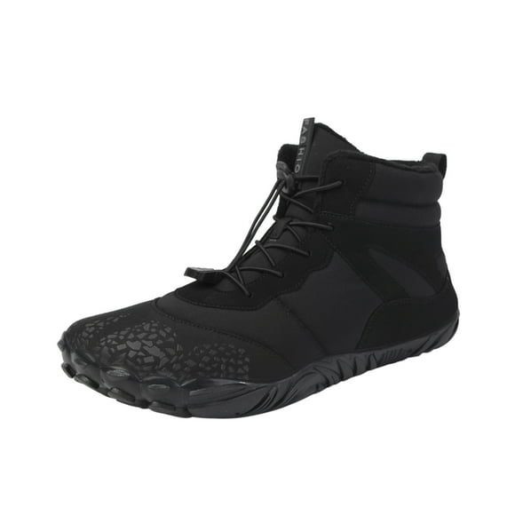 Womens Sneakers Plush Fleece Line Lace Up High Top Non Slip Waterproof Climbing Oxford Cloth Shoes Fall Winter Snow Warmth Breathability Casual Cotton Couples Shoes Black