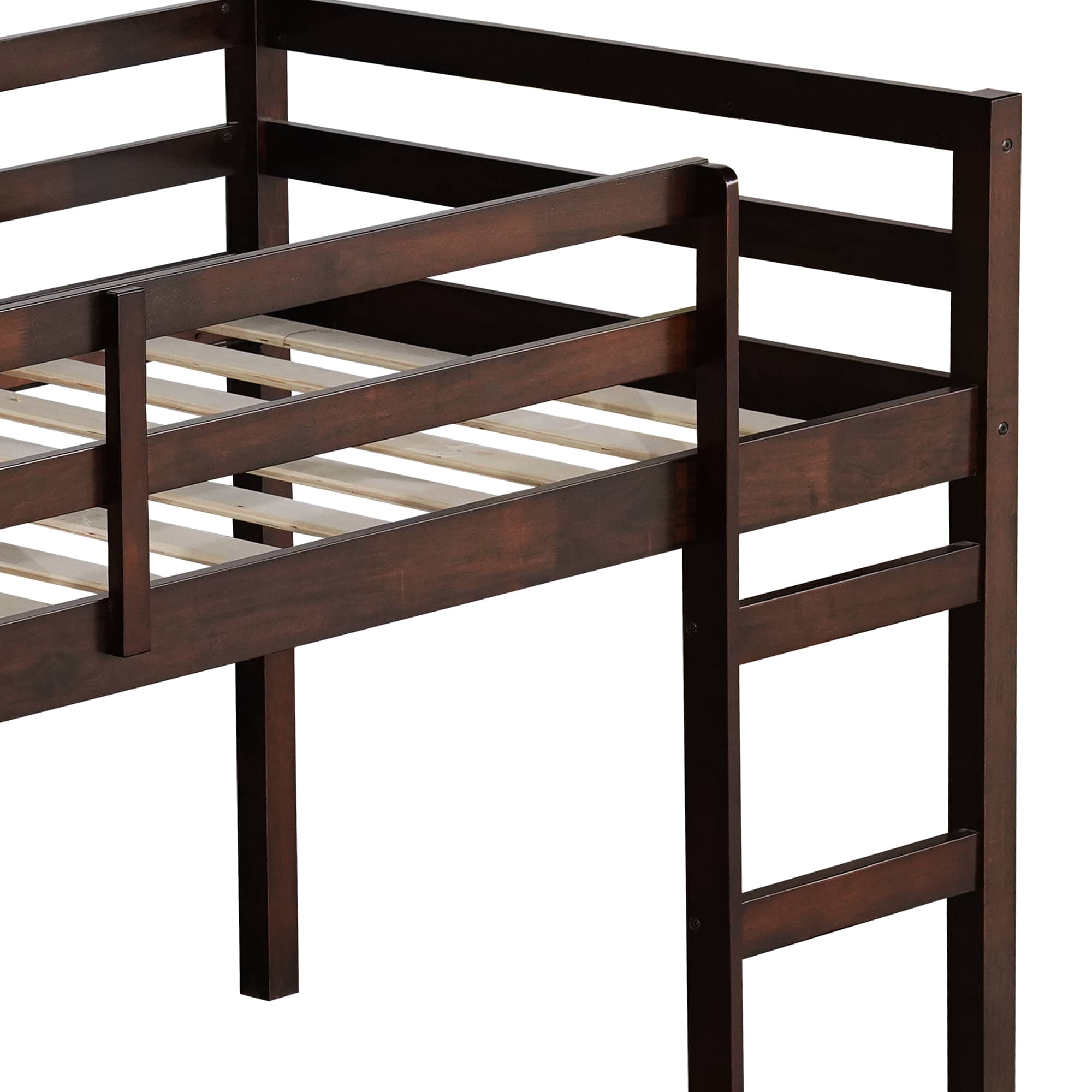 MAYEERTY Twin Loft Bed, with Ladder, Bed Platform of Strengthened Slats , Espresso