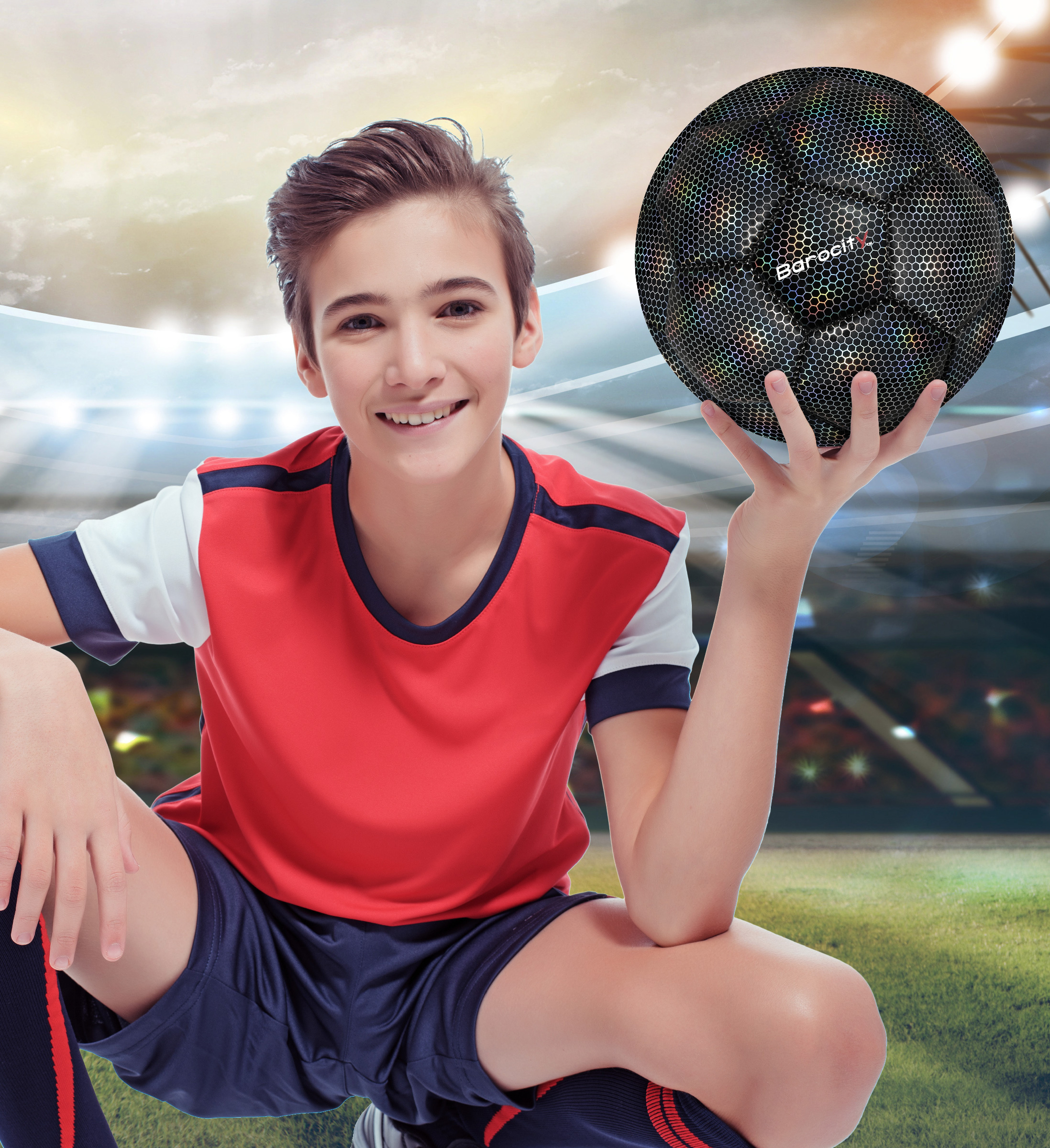 Barocity Iridescent Soccer Balls Set of 3 - Mixed Sizes Black Official Match Balls with Reflective Hex Pattern, Sport Soccer Balls for Indoor and Outdoor Training and Practice Games- Sizes 3, 4, and 5