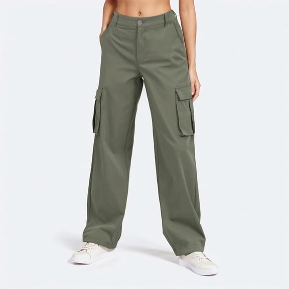 JUSLIO Cargo Pants for Women Comfortable Casual Pockets Wide Leg Pants Green L