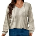 thumbnail image 1 of Yuyuzo Womens Plus Size Tops Drawstring Hoodies V Neck Long Sleeve Casual Loose Ribbed Fall Warm Sweater, 1 of 7