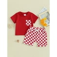 thumbnail image 3 of Musuos Toddler Baby Shorts Set, 6 12 18 24M Short Sleeve Crew Neck T-shirt with Plaid Shorts Summer 2-piece Outfit for Boys Girls, 3 of 10