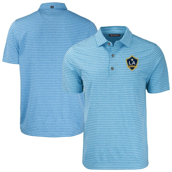 Men's Cutter & Buck Heather Light Blue LA Galaxy Forge Eco Stripe Stretch Recycled Tri-Blend Polo