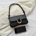 thumbnail image 2 of Bolso de axila para mujer Bolso de compras simple de color sólido retro de cuero de PU (negro), 2 of 5