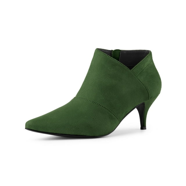 Unique Bargains Women's Pointed Toe Kitten Heel Ankle Boots Green 6