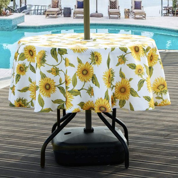Xsinufn Round Tablecloth with Umbrella Hole and Zipper for Patio Garden