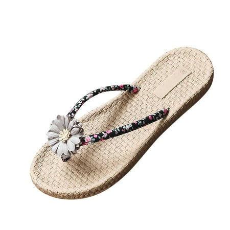 

Women Slippers Spring And Summer Women Slippers Flip Flops Floral With Flowers Beach Flat Bottom Grey 8