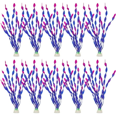 UPC: 0840316654012 | Deago 10 Pcs Artificial Seaweed Water Plants for Aquarium Plastic Fish Tank Plant Decorations (Purple)