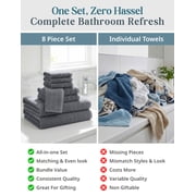 Casa Platino Bath Towel Set of 8– 100% Ring-Spun Cotton, 2 Large Bath Towel, 2 Hand Towels & 4 Wash cloths, Quick Dry & Long-Lasting, Perfect for Family Bathrooms – Cool Grey