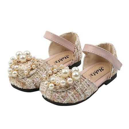 

DNDKILG Kids Girl Boy Dress Tweed Plaid Ballet Sandals Toddler Baby Pearl Crystal Spring Summer Fall Non-Slip First Walkers Shoes Pink 1Y-6Y 25