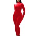 thumbnail image 6 of REALiKUN Bodycon Jumpsuit for Women Solid Color Zipper Mock Neck Long Sleeve Sexy Slim Fit Velvet Jumpsuits Rompers, 6 of 6