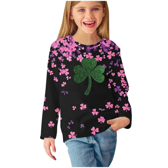 LIaqionyy Long Sleeve Shirts for Kids St Patrick Day's Casual Crew Neck Tops Trendy Basic Tees 3-14Y