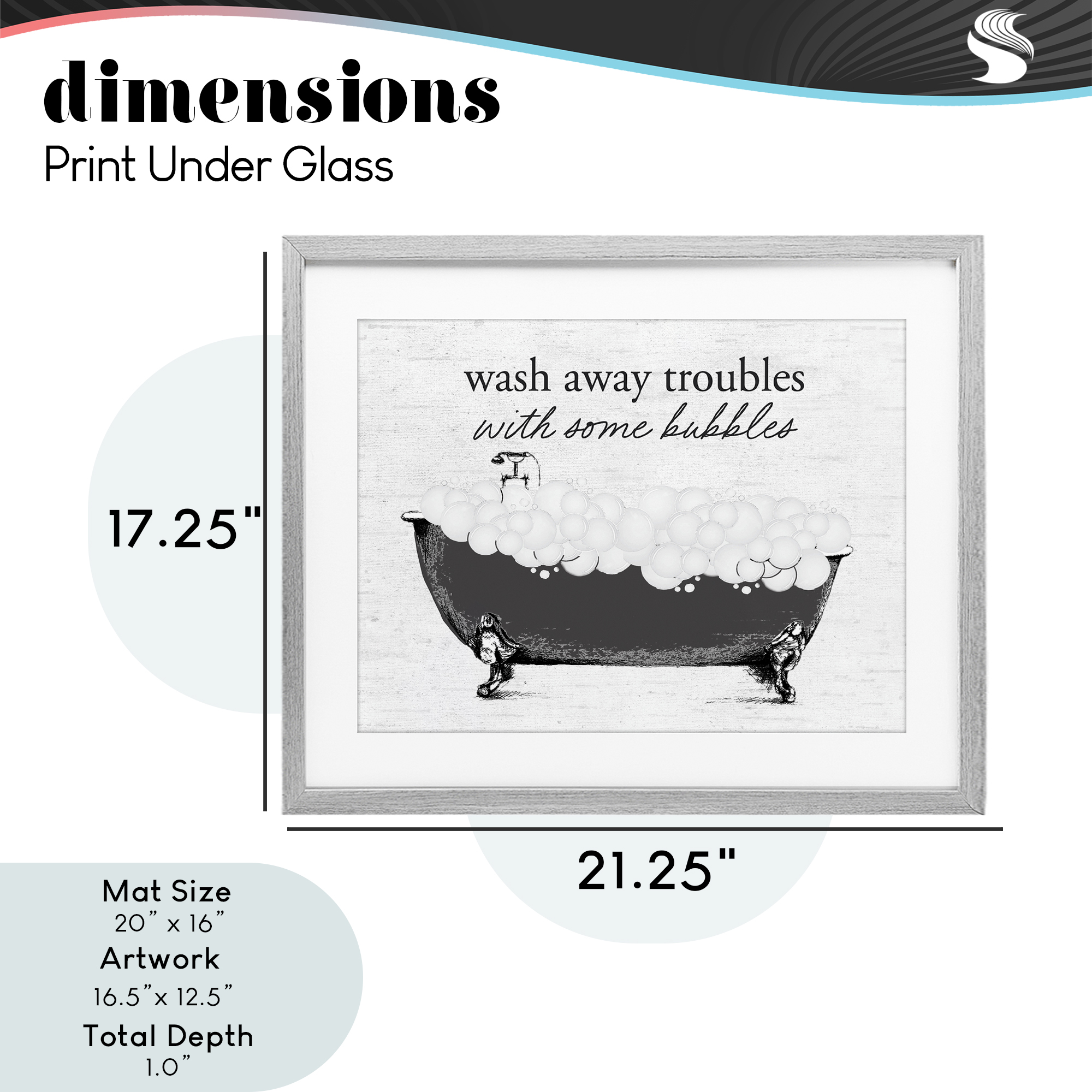 Uplifting Bubble Bath Rhyme Gray Framed Print Under Glass, design by Lettered and Lined