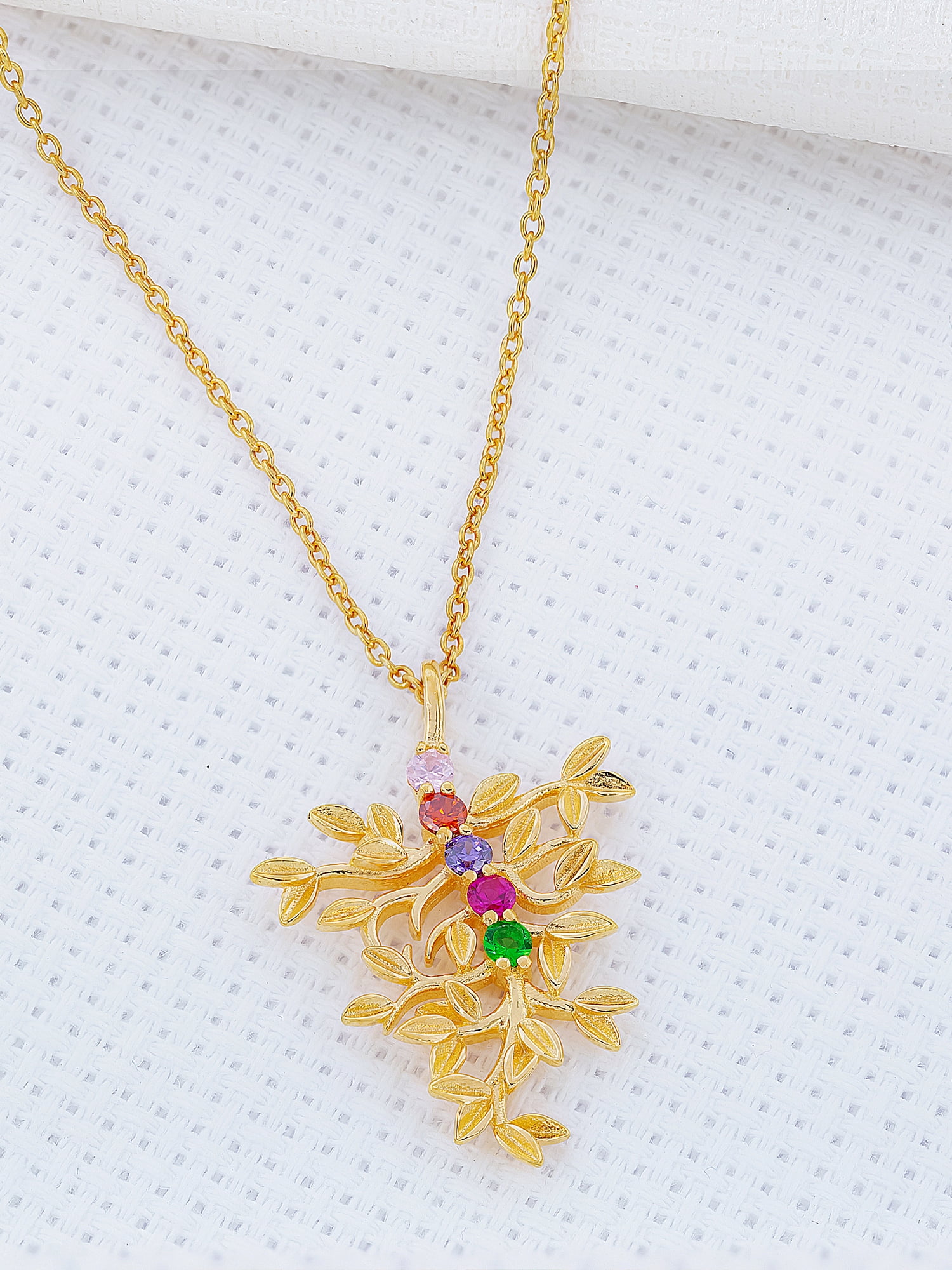 Family Tree Pendant with Up to Five Birthstones