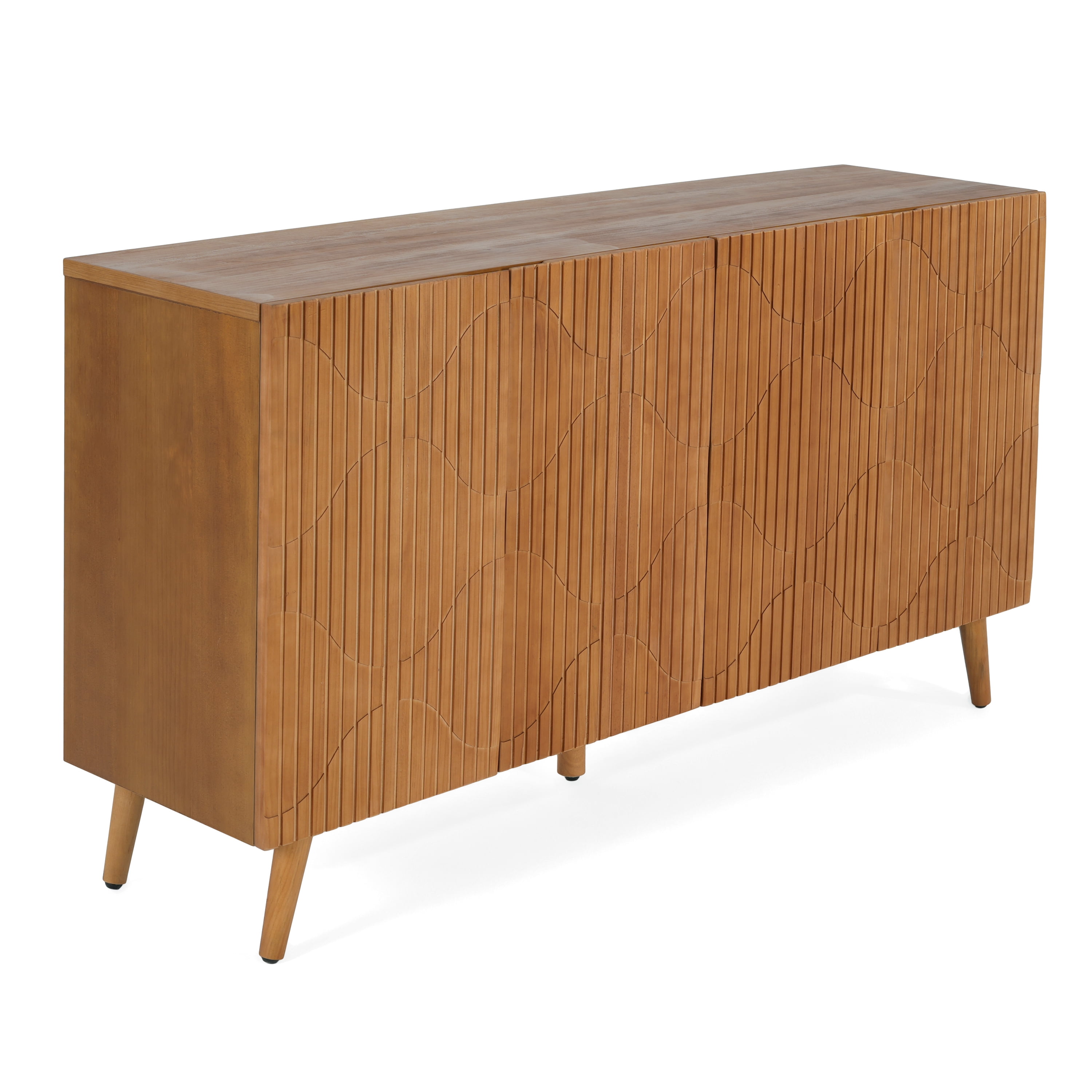 Euroco 59.8" Buffet Sideboard Cabinet,Wood Coffee Bar Station Table with 4 Doors and Adjustable Shelves,Modern Cupboard for Kitchen, Livingroom,Brown