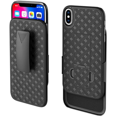 Bomea Holster Combo iPhone X Case, Hard Protective Shell and Holster Combo Case, Slim Hard Cover Case with Built in Kickstand, Swivel Belt Clip Holster for Apple iPhone X Cell Phone (Best Cell Phone Hard Cases)